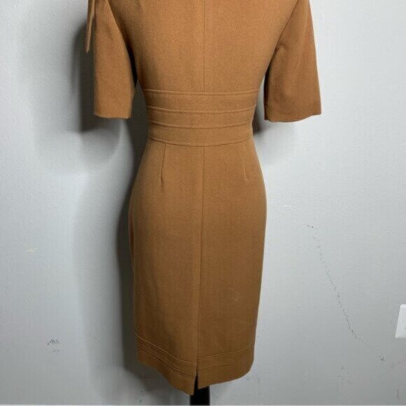 Suite 7 Elegant Camel Cowl Neckline with Shoulder Bow Sheath Dress - Picture 10 of 13
